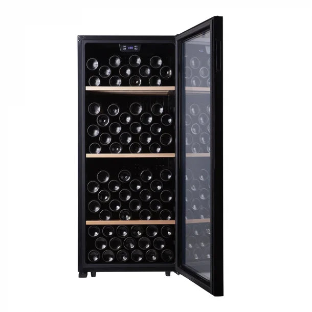 Cavecool Chill Sapphire Freestanding 122 Bottles Single Zone Wine Cooler Front Side Door Open 