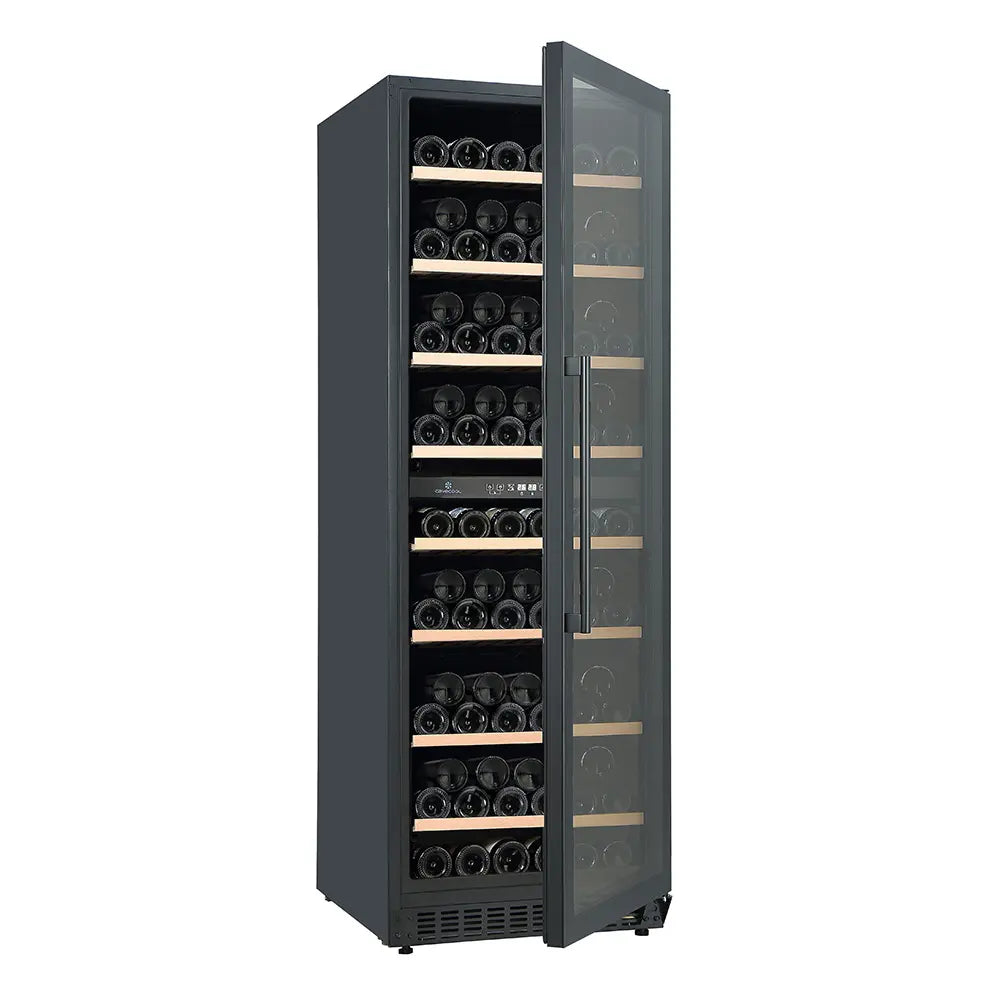 Built-in wine fridge with two cooling zones and 8 beech wood shelves