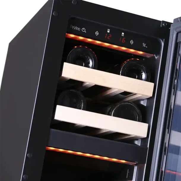 Pevino Built In 17 Bottles Dual Zone Wine Cooler Close Up